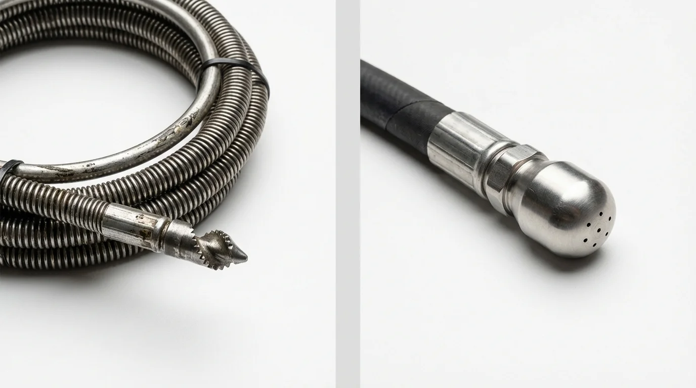 Drain snake cable and hydro jetting nozzle used for drain cleaning in Rochester, PA