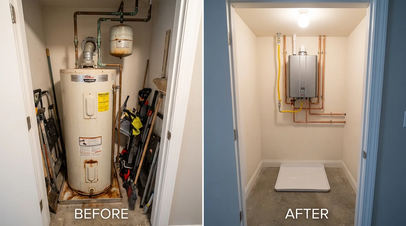 Tank water heater versus wall-mounted tankless unit comparison for Rochester, PA homeowners