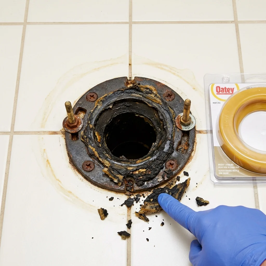 Failed wax ring showing water seepage at the base of a toilet in a Rochester, PA home