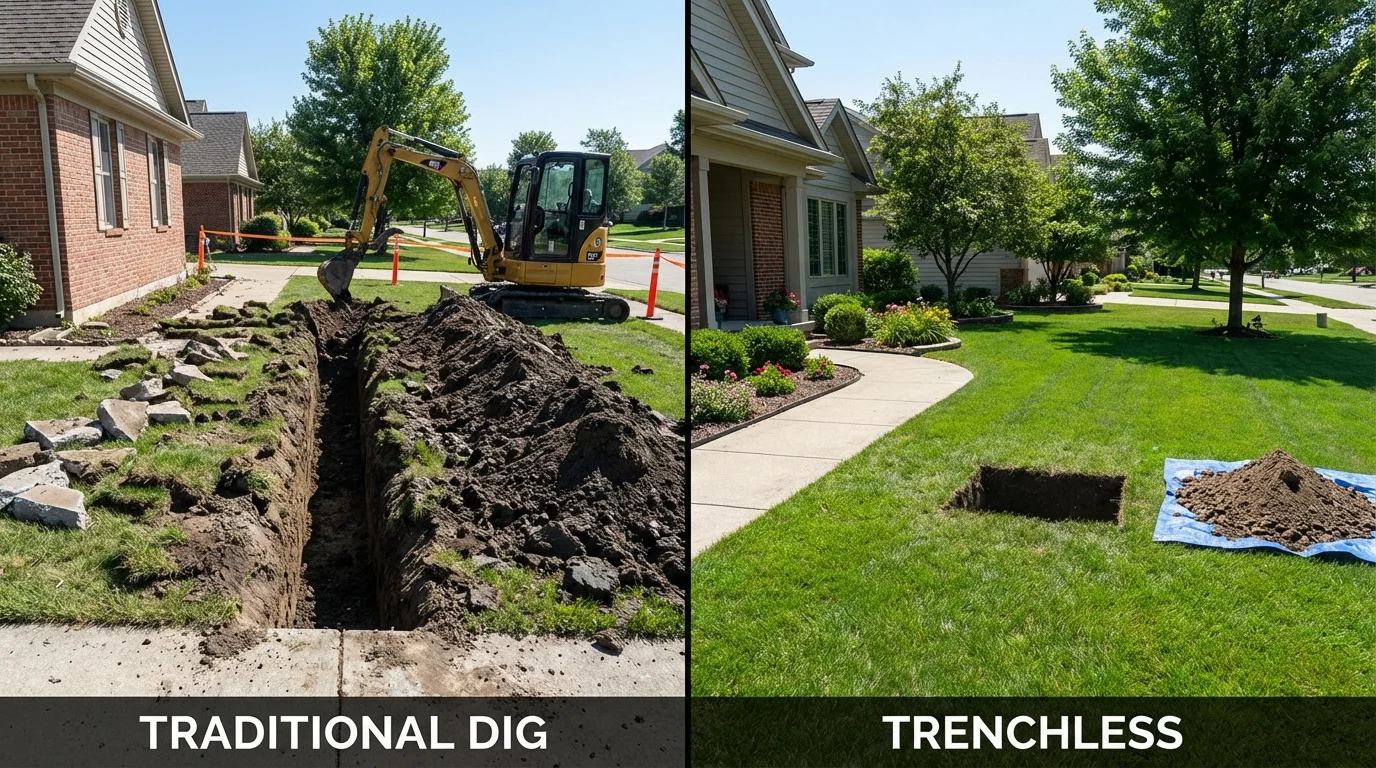 Trenchless sewer repair with minimal yard damage versus traditional excavation in Rochester, PA